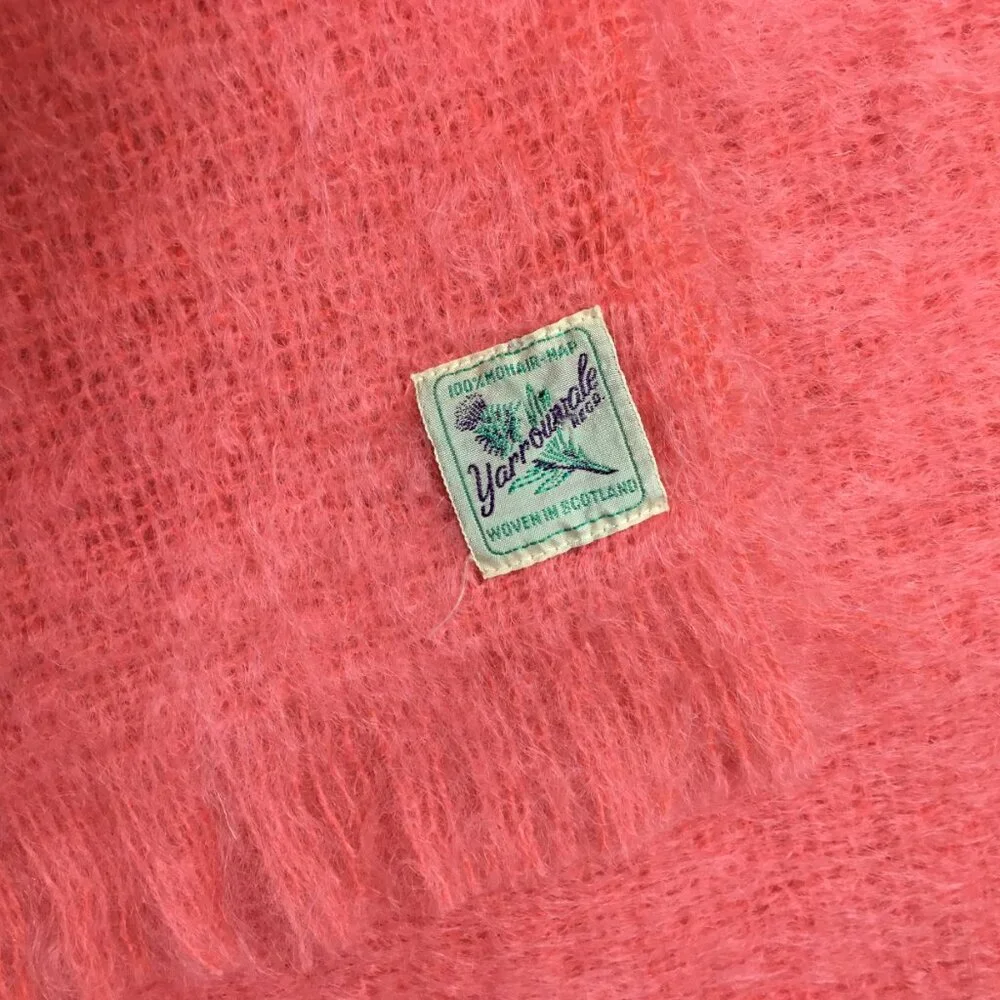 Yarrowvale Vtg Mohair Scarf Shawl Wrap Scotland Scottish Coral Salmon 73 x 18